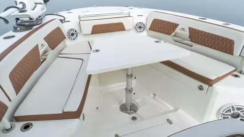 front of boat with table